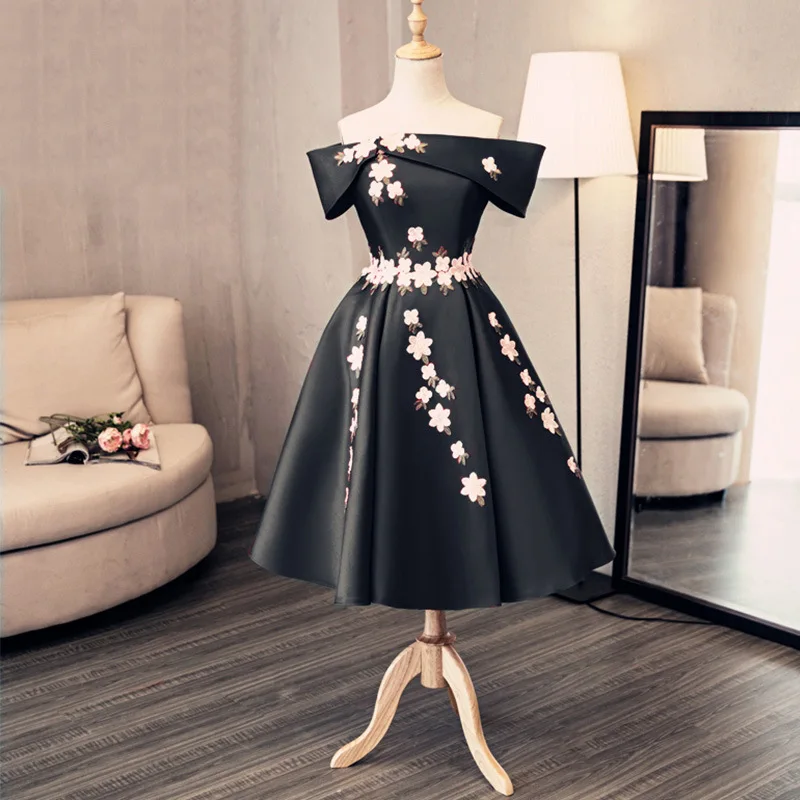 

Banquet Bridesmaid Dress Woman Fashion Blue Princess Boat Neck Wedding Party Dress Red Satin Bridesmaid Dress Embroidery Flower