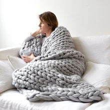

6cm Handmade Chunky Knitted Blanket Thick Yarn Merino Wool Bulky Knitted Blanket Warm Winter Sofa Bed Home Decor Throws Blankets