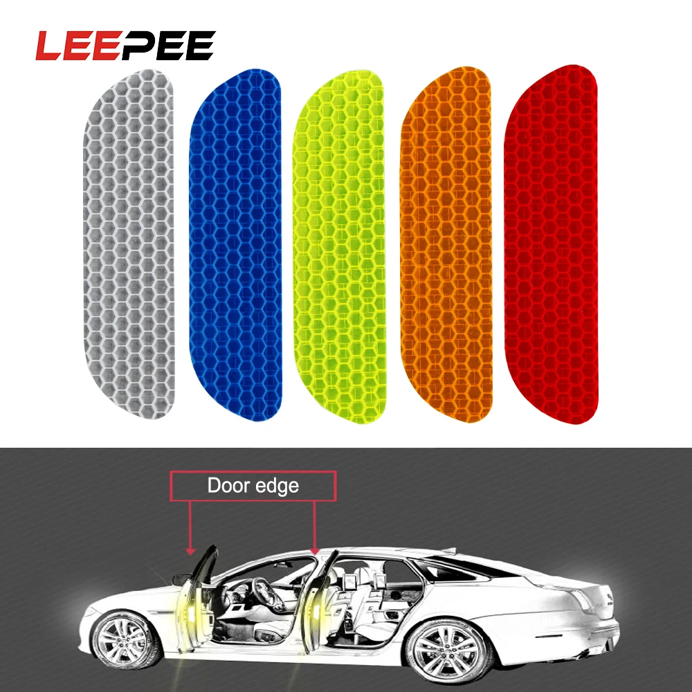

LEEPEE 4 Pieces/set Car Reflective Stickers Reflective Strips Safety Mark Warning Tape Car Door Wheel Eyebrow Sticker Decal