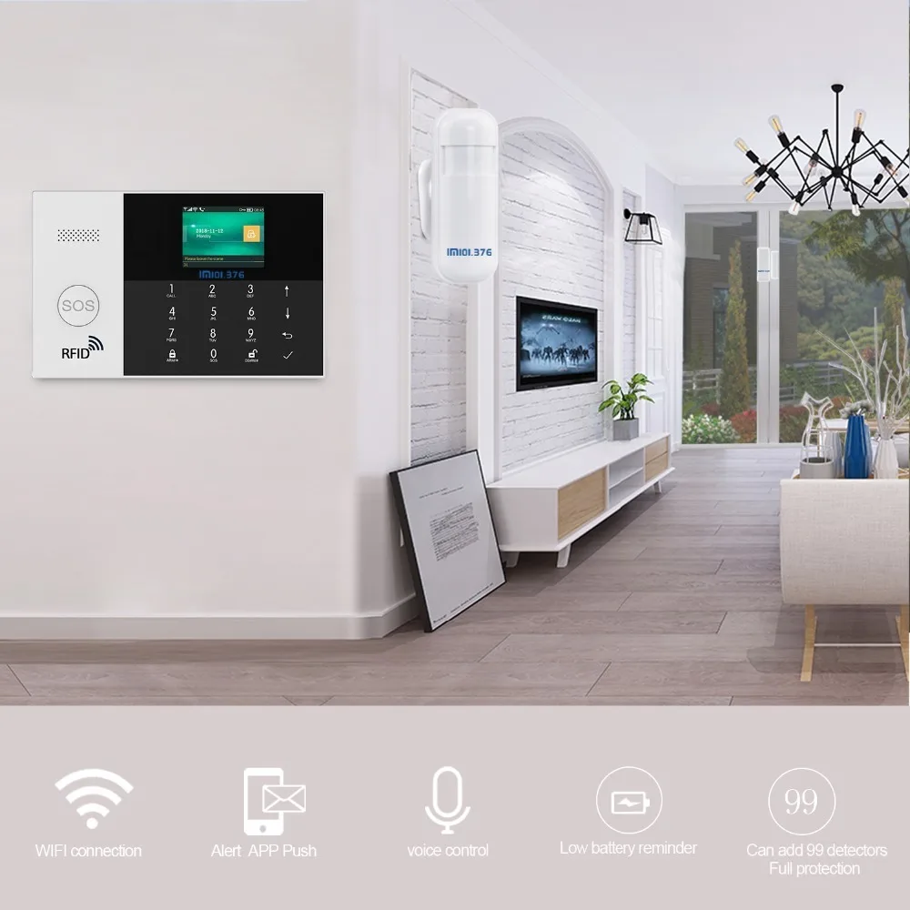 LM101.37 6 tarjeta SIM inalámbrica WiFi GSM casa Sistema de alarma de seguridad kits de Control de aplicación Sensor de abertura de puerta antirrobo PIR movimiento detector