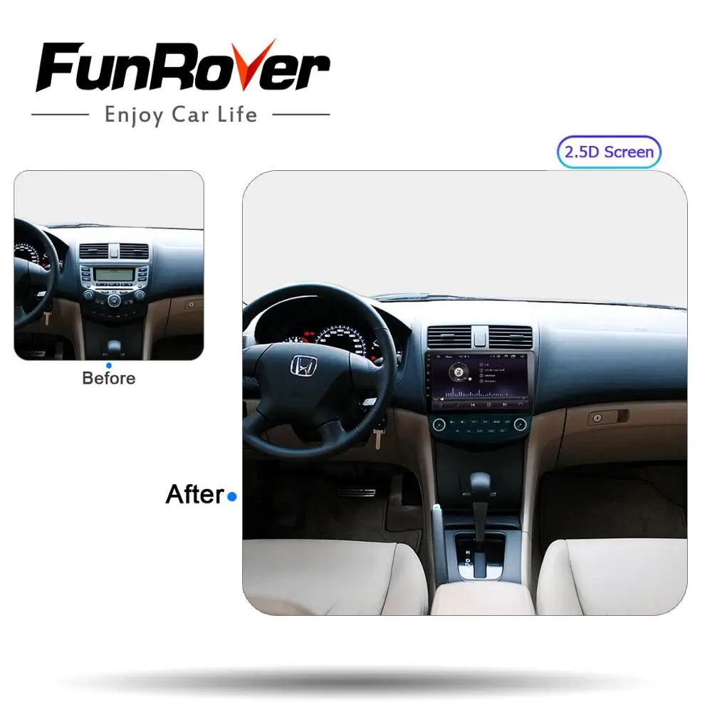 FUNROVER 2.5D android 9,0 автомобильный проигрыватель с радио и GPS dvd для Honda Accord 7 2003-2007 автомобильный dvd Мультимедийная навигация 2 г оперативная память 32 Встроенная RDS