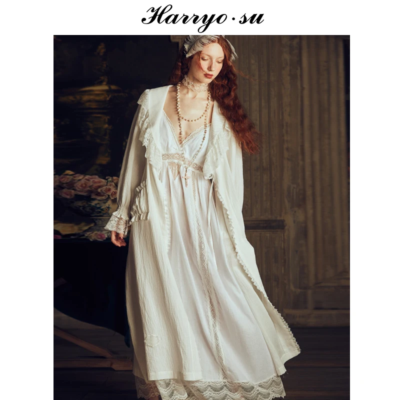 

Europe Autumn Winter Robe set Sleepwear Women Long-sleeve Nightgown Two Pieces Queen Dress Gorgeous Sexy Goddess High Quality
