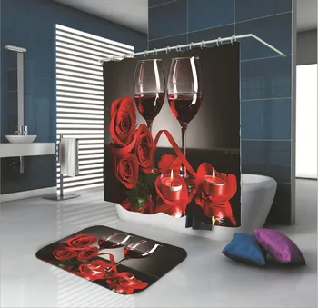 

Wine Wine Glass Rose Etc. Flower 3d Number Printing Defence Water Bath Curtain C Type A Hook Pure Copper Buttonhole Land Pad