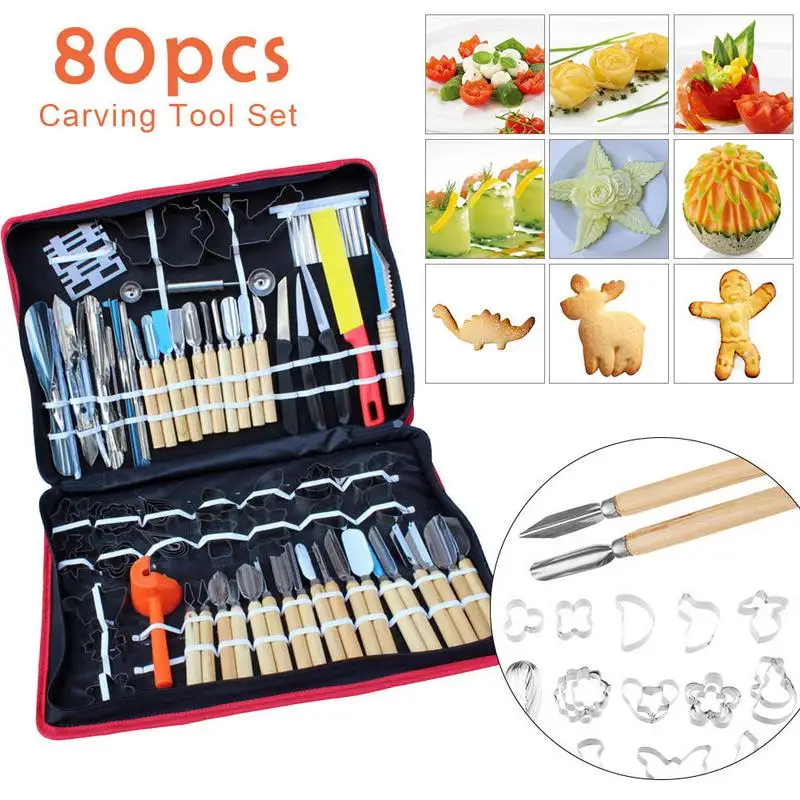 

80PCS Culinary Practical Carving Tool Set Fruit vegetable Garnishing Decorators Food Engraving Cutter