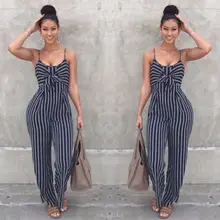 Американский женский модный сексуальный Летний комбинезон в полоску без рукавов для вечеринки, комбинезон, верхняя одежда
