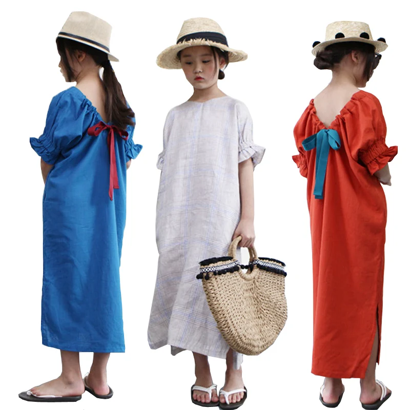 

New 2019 Summer Girls Dress Teens Kids Split Maxi Dresses Fashion Children Clothing Long Cotton Beach dress