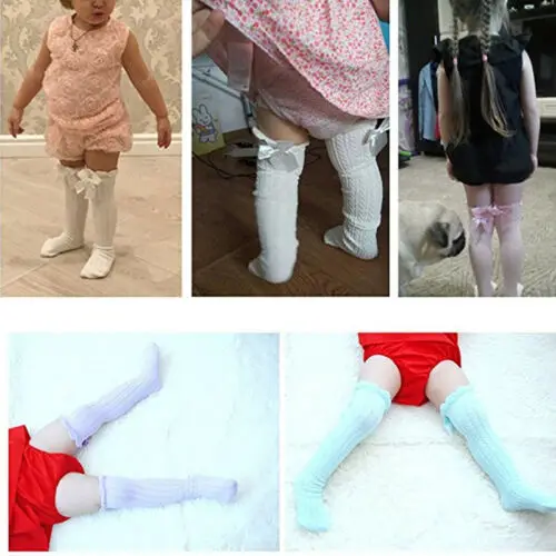 Новое поступление; однотонные хлопковые повседневные чулки выше колена с бантом для маленьких девочек; 28 см; 38 см
