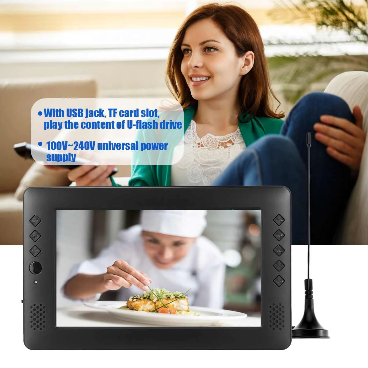  12V 9 pollici HD WiFi Mini Portatile Digitale e Analogico TV DVB-T2 DVB-T DTV ATV Auto Televisione 