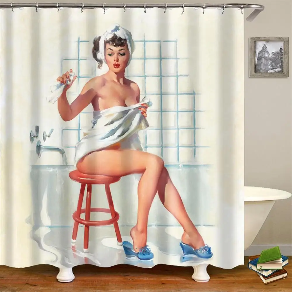 الملك افريقى عشاق زوجين دش الستائر اللوحة الفن حمام ستارة مبطنة للماء البوليستر الحمام مع السنانير