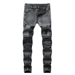 2019 весна джинсы мужские повседневные промывают блестящие мужские джинсы деним модные рваные хип-хоп Тонкий брюки карандаш с молнией плюс