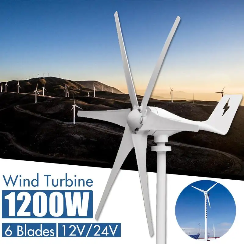 

1200W 12V/24V 6 Nylon Fiber Blades Miniature Wind Turbines Residential Home Wind Turbines Generator for Home or Camping