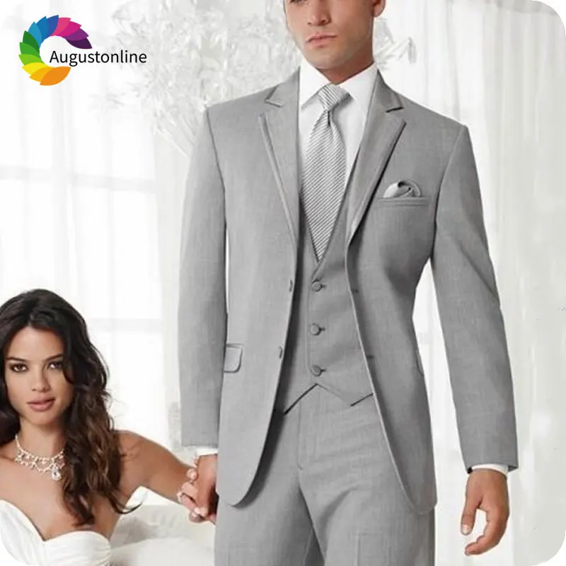 

Vintage Grey Men's Classic Suits for Wedding Slim Fit Groom Tuxedo Elegent Male Blazers 3 Piece Jacket Pants Vest Costume Homme