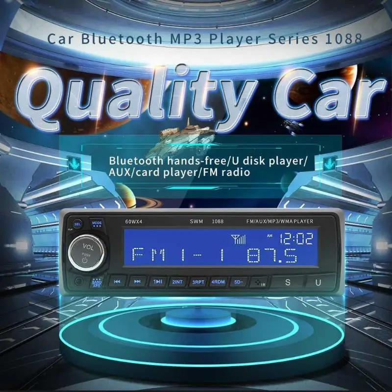 

SWM 1088 1 Din Car Stereo MP3 CD Player In-dash LCD FM Radio Bluetooth U Disk RCA AUX USB Phone Holder Car Radio Remote Control