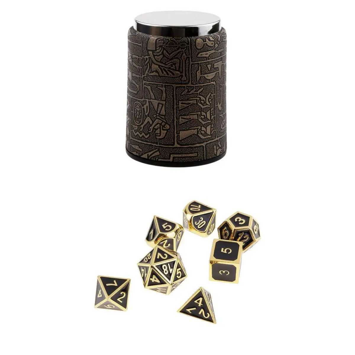 7 набор металлических многогранных костей для подземелий и драконов DND+ Dice Cup Black#1