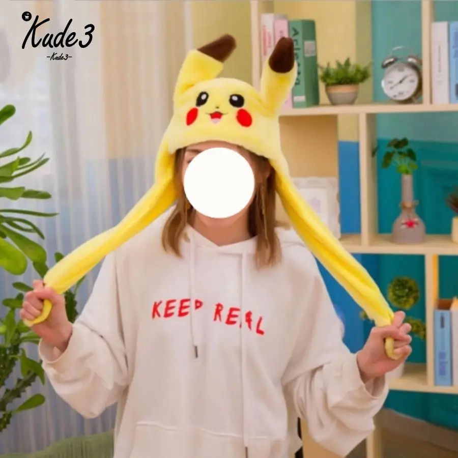 

1pc 60cm Funny For Pikachu And Rabbit Hat With Ears Moving Plush Toy Stuffed Soft Creative Hat Doll Cute Birthday Gift 8446