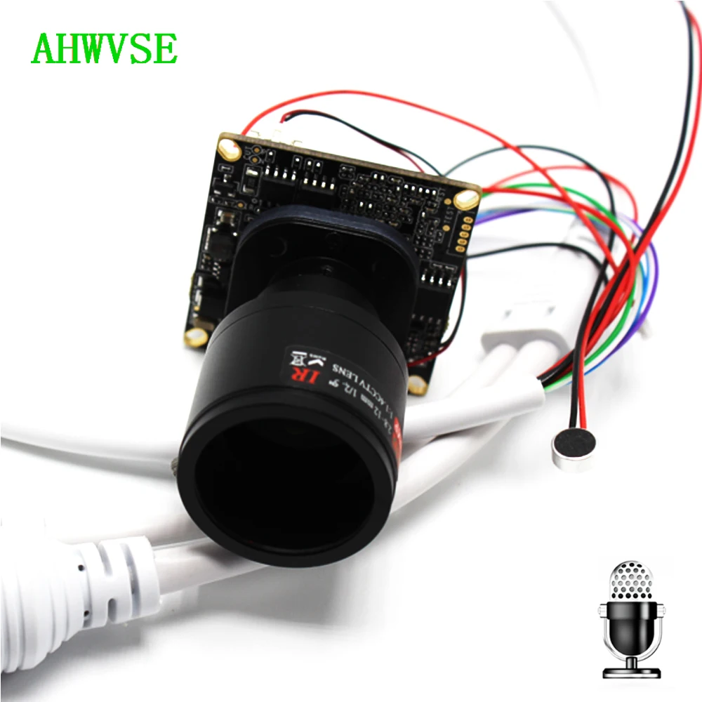

2pcs/lot HD Varifocal Lens 2.8-12mm Lens IP Camera Module PCB board Audio Input With Microphone 1080P IP Camera ONVIF