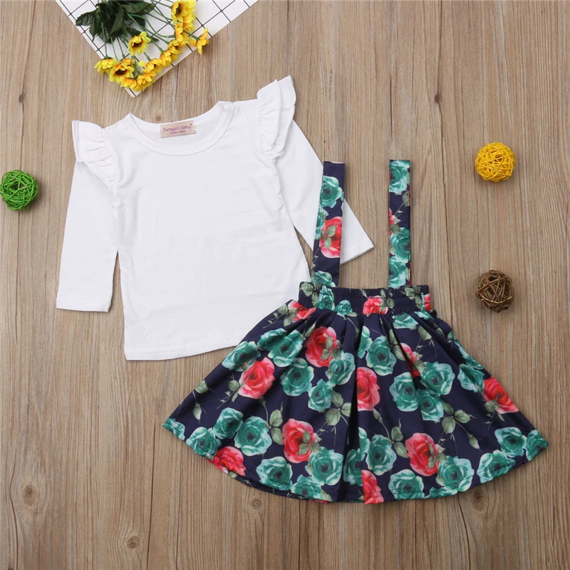 

Kids Baby Girl Long Sleeve Ruffle Top Flower Tutu Dress Floral Skirt Party Clothes 1-6Y Spring Autumn Set