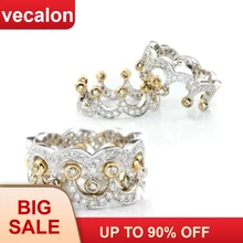 Vecalon כתר תכשיטי 925 כסף סטרלינג טבעת 5A זירקון Cz אבן אירוסין נישואים טבעת עבור נשים מתנה הטובה ביותר(China)