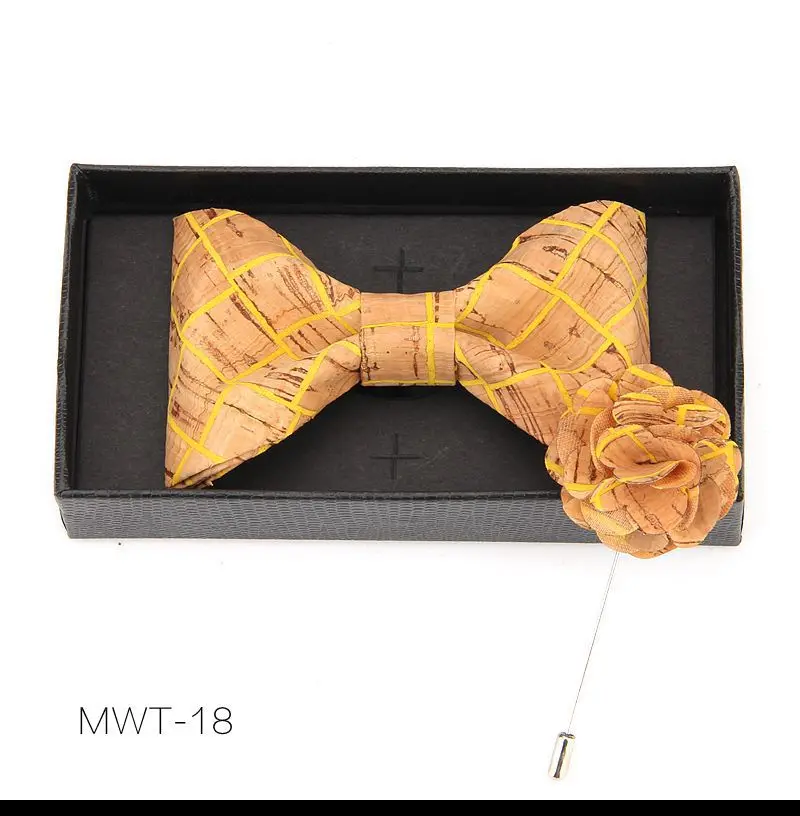 

2019 New Fashion Personality Casual Men's Creative Wooden Wood Cork Trendy Casual Bow Tie Wooden Chest Flower Two-piece