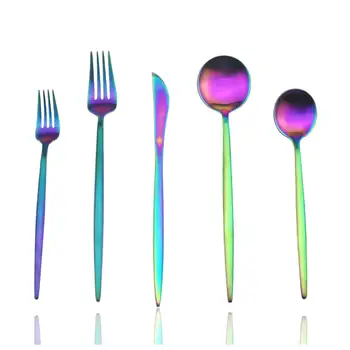 

20-Piece Luxury Silverware Cutlery Matte Rainbow Colorful Dinnerware Set Black Dinner Knife Salad Fork Dessert Service for 4