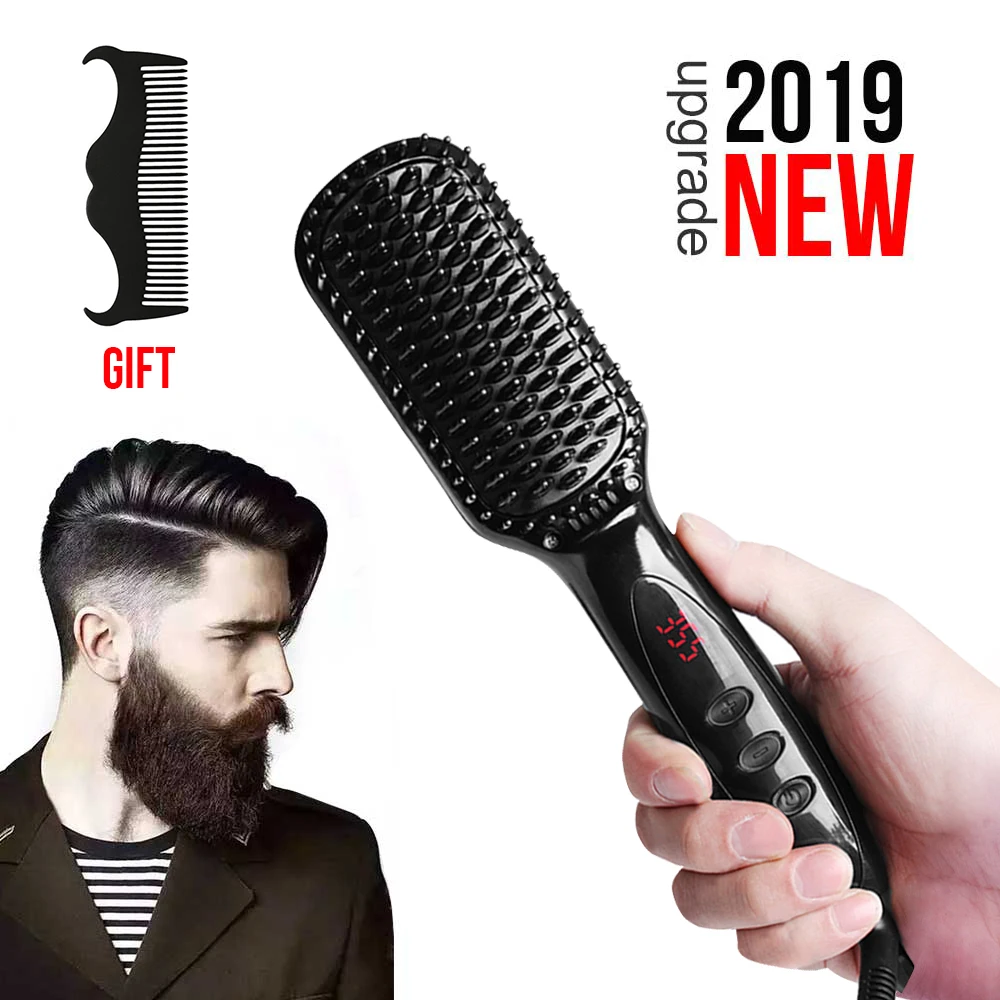 

Men Quick Beard Straightene Comb Irons Hair Straightener Styling Tools With LCD Beard Comb Styling Detangling Straightening comb