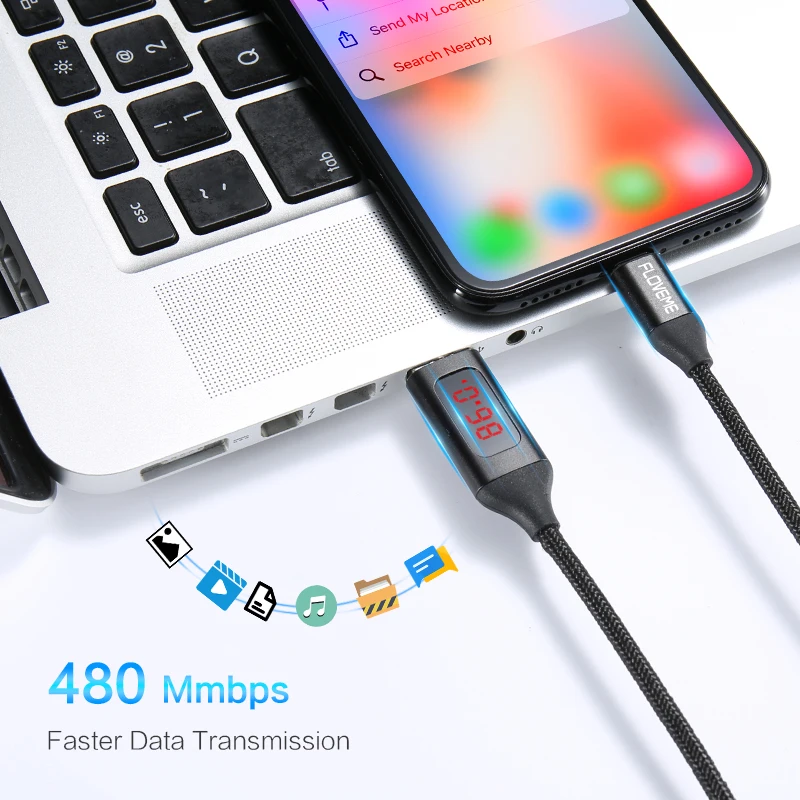 FLOVEME 2.1A светодиодный usb кабель для iPhone X 7 8 6 Plus нейлоновый плетеный быстрой зарядки