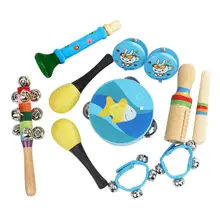 10 шт случайный цвет и узор детские инструменты orff набор maraca Кастанет колокольчик на запястье Тамбурин набор инструментов
