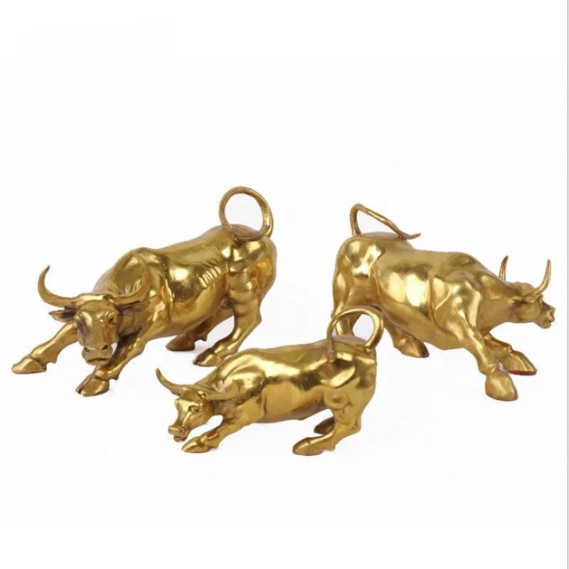 Brass Ox Wall Street Bull Figurine Charging Stock Market Bull Statue