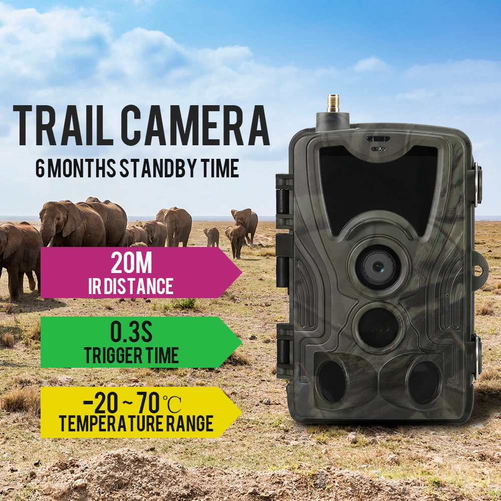 

16MP 4G Photo Trap Trail Camera Night Vision Hunting Camera Outdoor Scouting Camera PIR Sensor Infrared 65ft 0.3s Trigger IP65