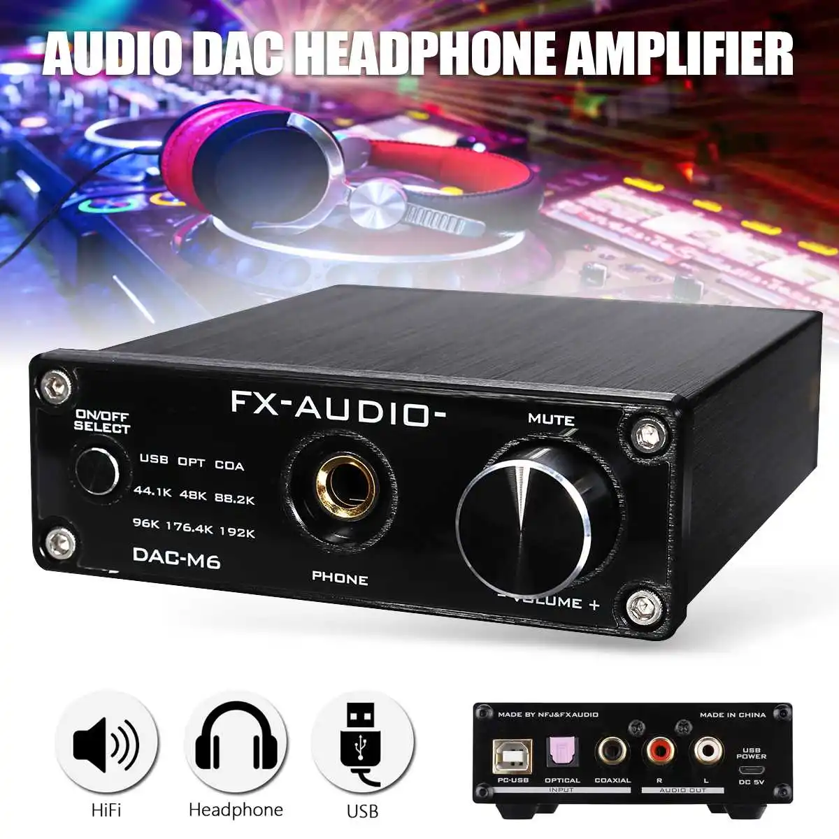 

1Pcs USB HiFi Audio Decoder Headphone Amplifier 6.5mm Interface HIFI tube amplifier USB FX-AUDIO Audio Decoder