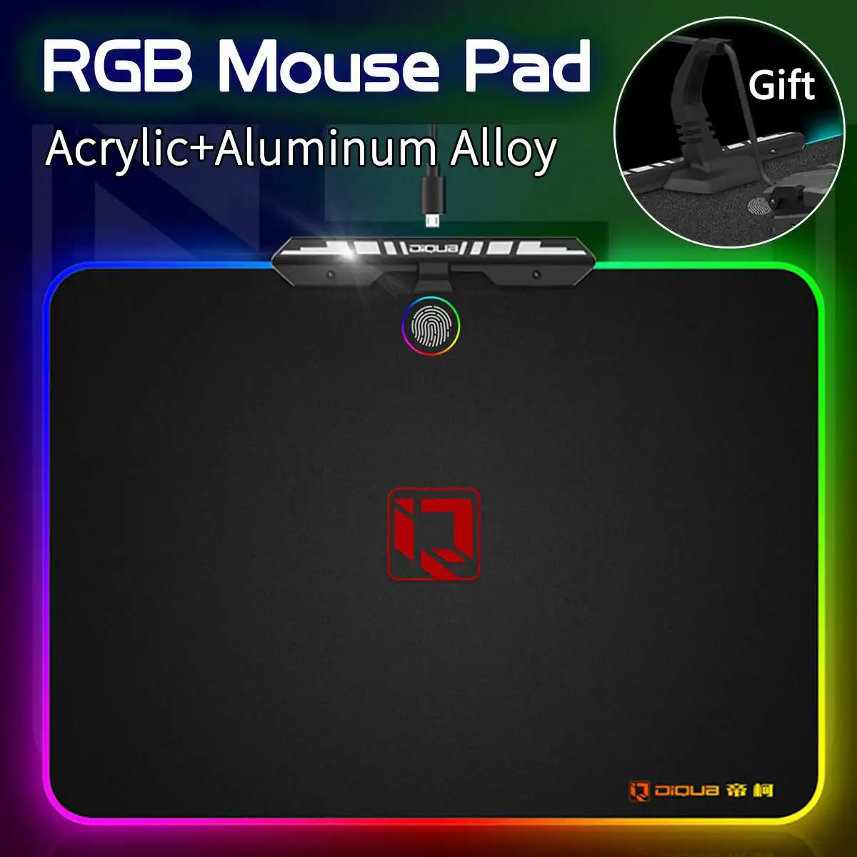 

Acrylic Colorful LED Hard RGB Mousepad Gaming Mouse Mice Mat Pad Touchs Control for Laptop Computer +Bracket +USB Cable