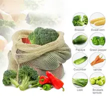 

Reusable Cotton Drawstring Vegetable Bags Home Kitchen Fruit And Vegetable Storage Mesh Bags Machine Washable S30