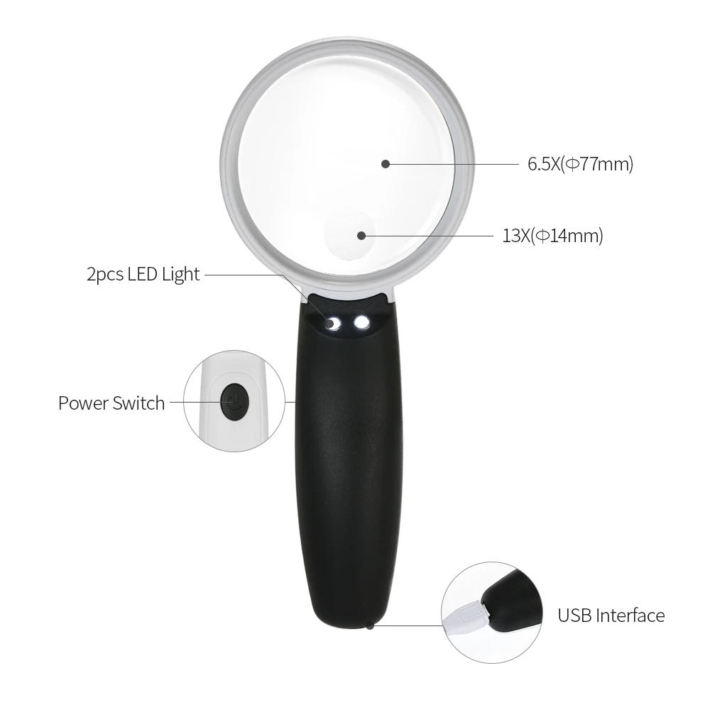 Buy Charging Magnifier 13x/6.5x Magnifying Glass with
