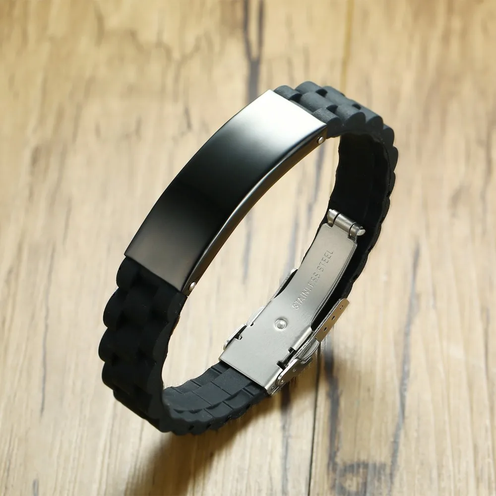 Sport Silicone Men Bracelet Stainless Steel Wristbands DIY Adjustable