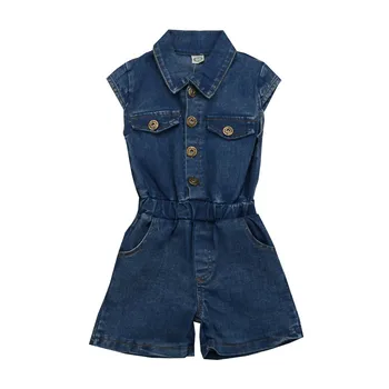 

Toddler Baby Girls Clothes Solid Color Buttons Mini Short Sleeve Summer Denim Casual Pocket Jumpsuit Playsuit 2-7Years