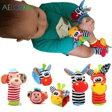 0-12 meses dos desenhos animados meias de pelúcia cinta de pulso chocalhos meias animais peúgas brinquedo macio chocalho presente do bebê brinquedos recém-nascidos infantis crianças