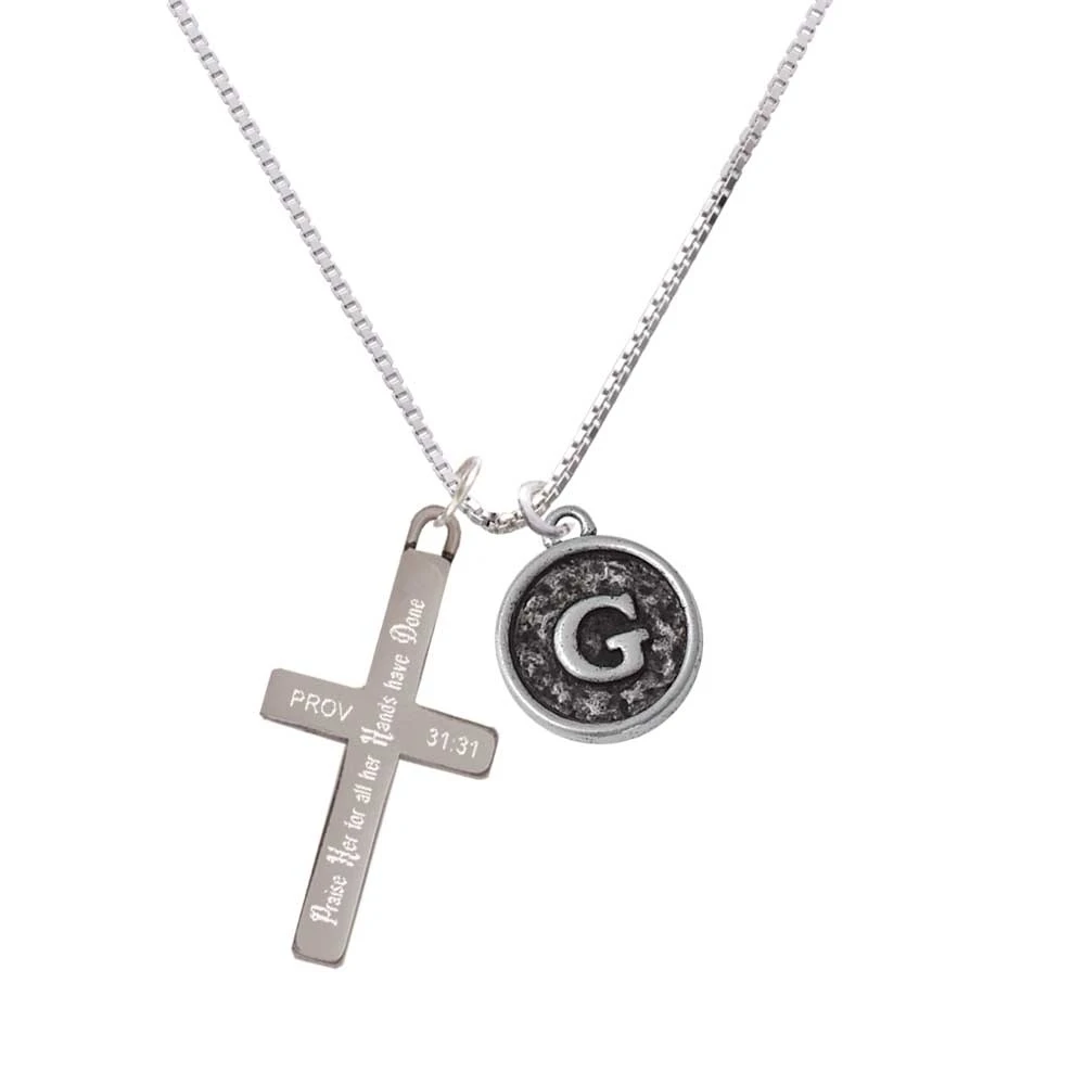 Antiqued Round Seal - Initial G Praise Her Cross Necklace | Украшения и аксессуары