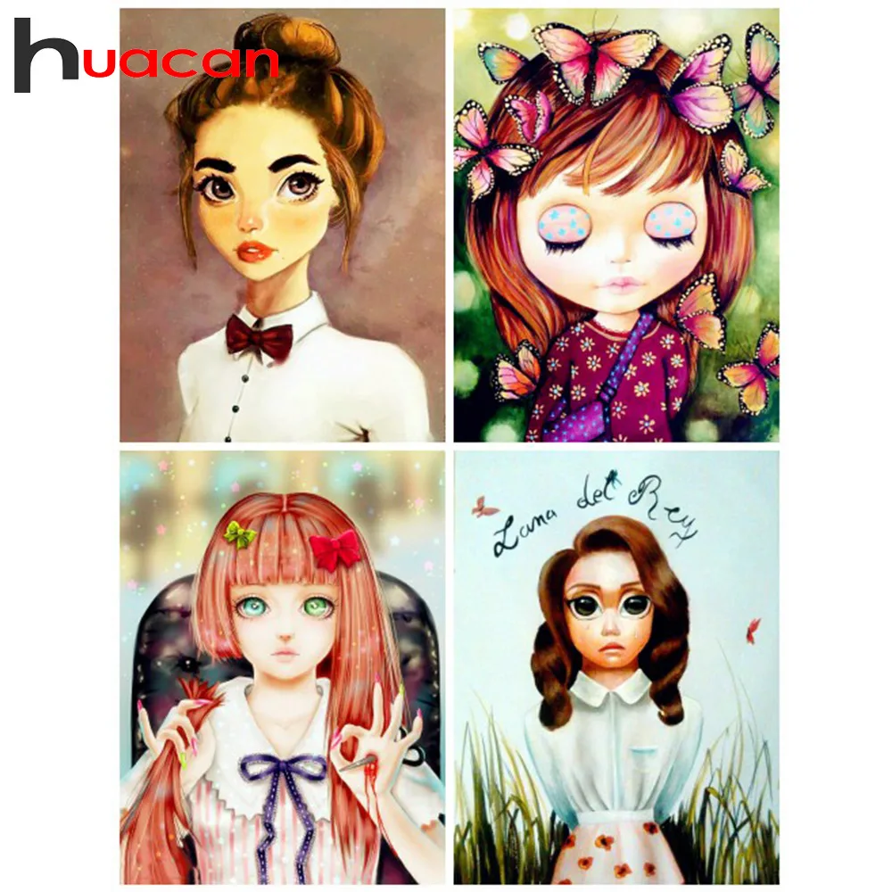 

Huacan Diamond Painting Portrait Full Drill Square Diamond Mosaic Girl Picture Beading Diamond Embroidery Rhinestones Pictures