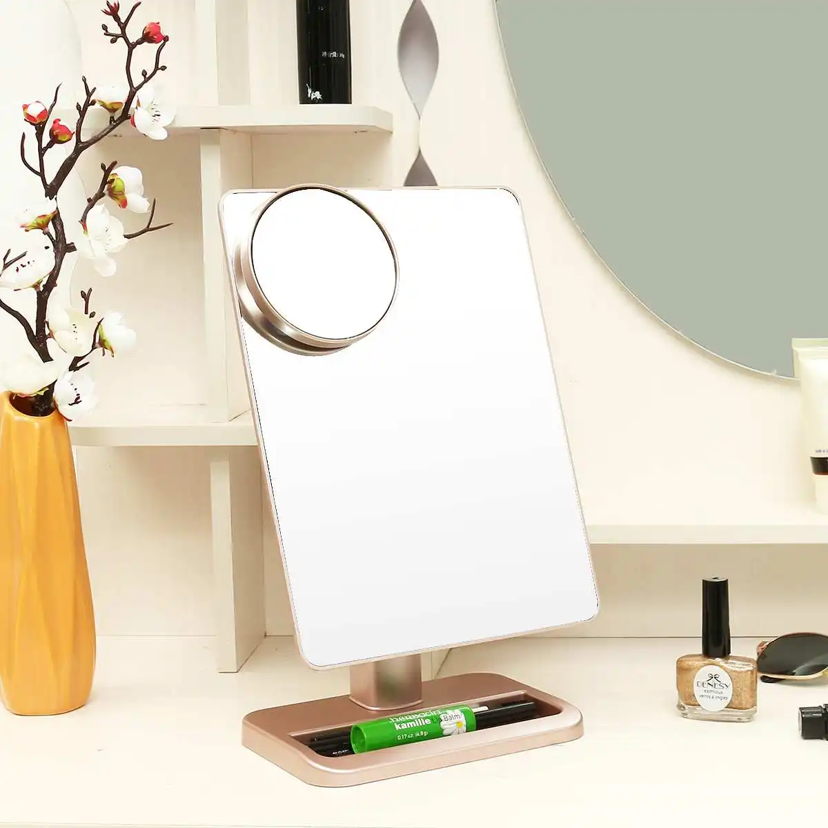 bluetooth Speaker LED Touches Screen Makeup Mirror with 10X Magnifier