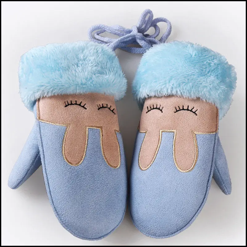 Kawaii/детские зимние перчатки модные плотные меховые варежки с мультяшным