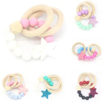 

6 Colors Hot Sale Baby Silicone Molars Beech Stars Pattern Puzzle Hand Toy Teether For Baby High Quality Support Wholesale