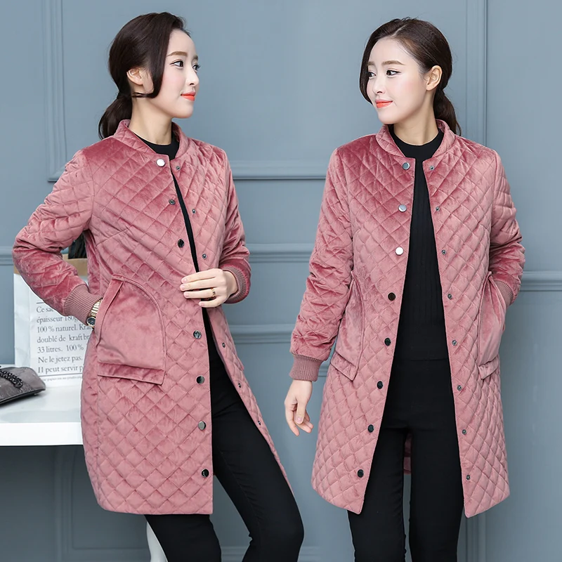 Gold Velvet Women Parkas New Autumn Winter Jacket Female Baseball Uniform Thick Coat Plus Size Outwears Casco Femminos | Женская одежда