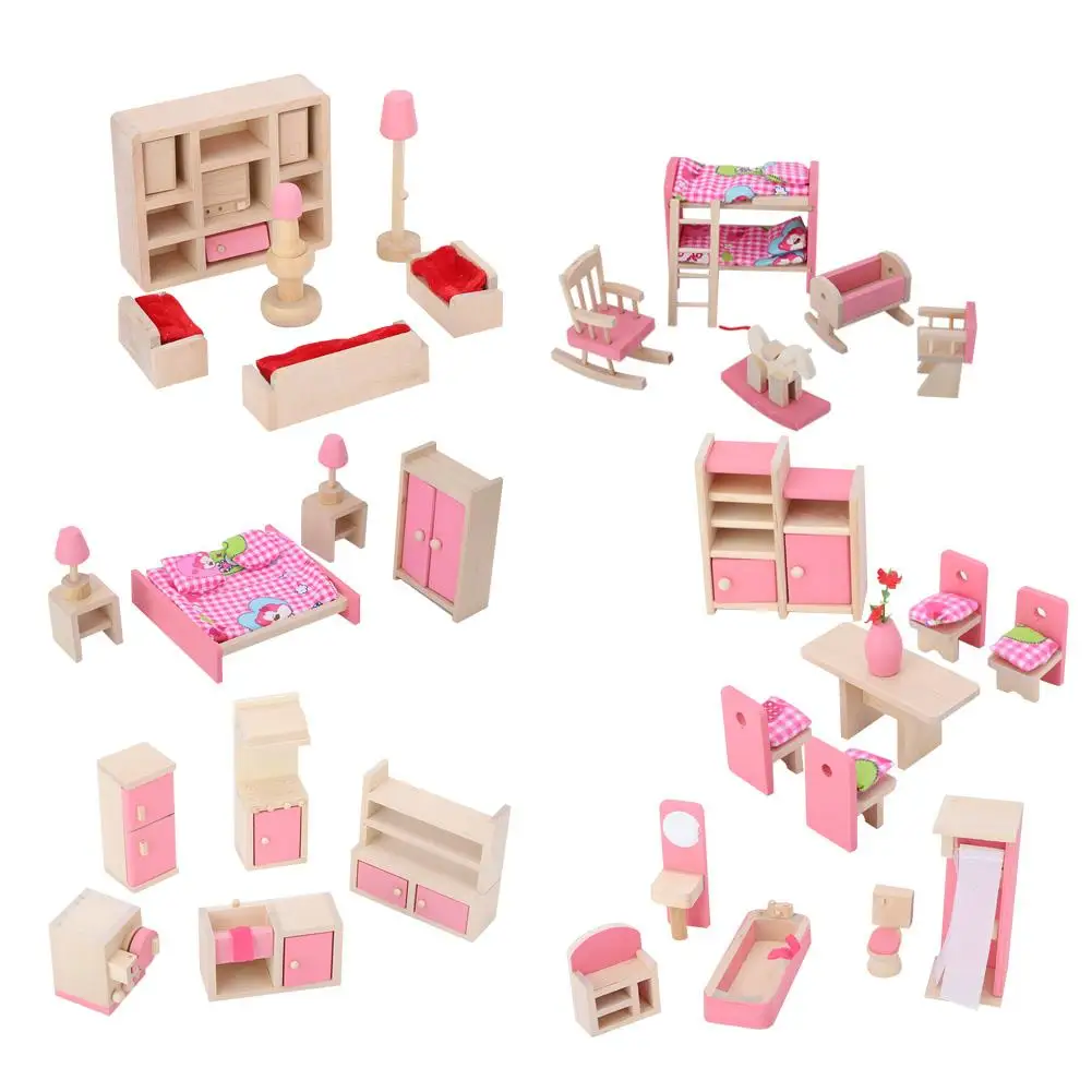 

Wooden Dollhouse Furniture For Dolls Kids Pretend Mini Lifelike Simulation Wooden Furniture Set for 1:12 Doll House Accessory
