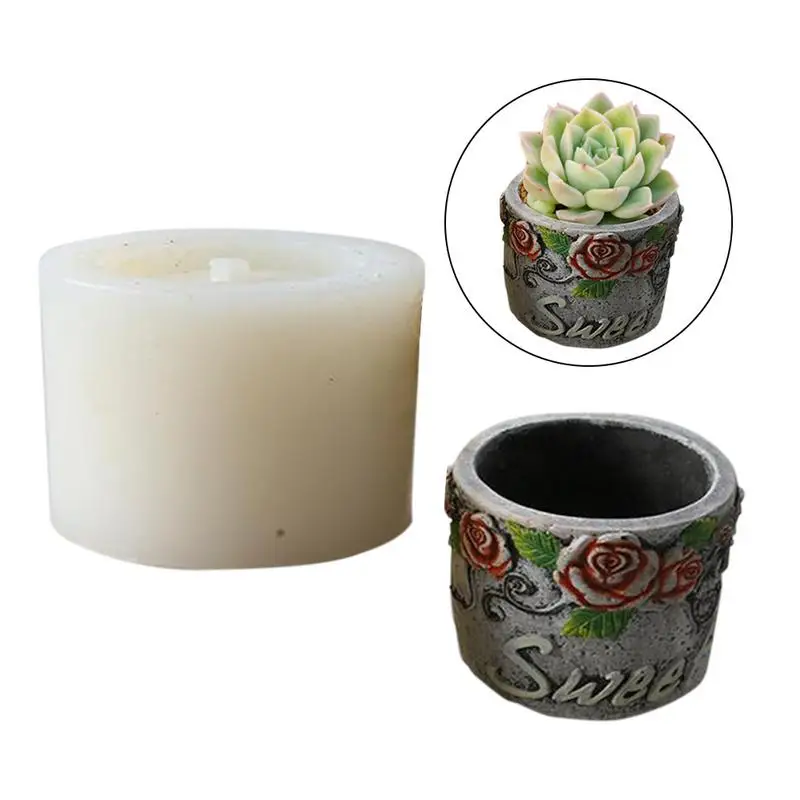 

Silicone Concrete Molds Rose European-Style Cement Concrete Flower Pot Silicone Mold Decoration Vintage Manual DIY Silicone Mold