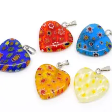 Прекрасный 20 смешанных Millefiori стекло лэмпворк подвески-шармы в форме сердца(B09349