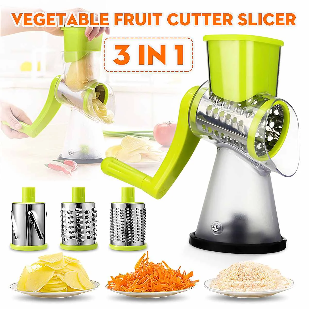 Billige Manuelle Roller Gemüse Hobel Cutter Kartoffel Chopper Karotte Reibe Abnehmbare 3 Edelstahl Klinge Nicht Slip Basis Fleischwolf
