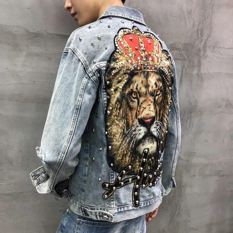

Men's Jacket 19 Spring New Loose Men's Patch Embroidery Denim Clothing Slim Denim Jacket Jacket Personality Youth Men's Clothing