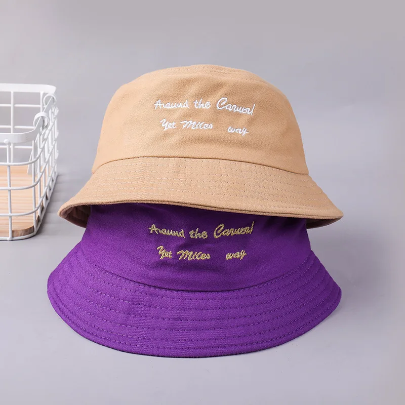 

Man Women Bucket Hats Fisherman Cap Hip Hop Unisex Boonie Flat Sprots Letter Hat Sport Sunhat Vintage Summer UV Protection