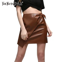 TWOTWINSTYLE, осенняя Сексуальная мини-юбка, кожаная накрест, высокая талия, женская короткая юбка,, новая мода, весенняя одежда для женщин