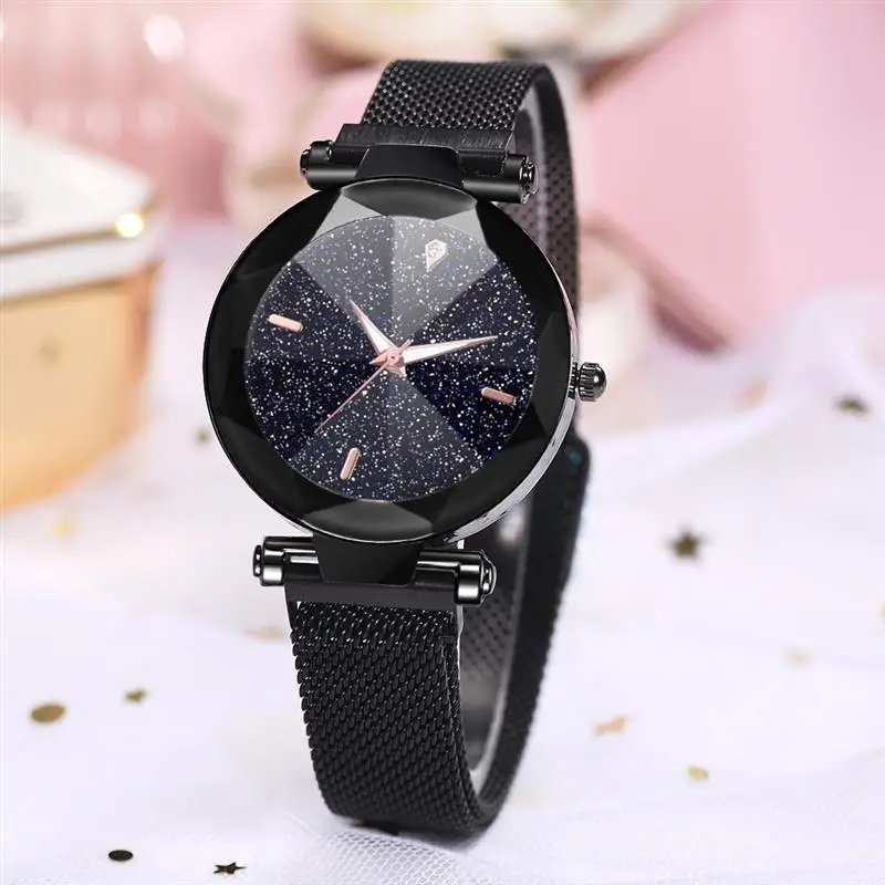 

Hot Sale Women Starry Sky Watch Magnetic Buckle Mesh Band Stainless Steel Analog Quartz Wristwatch Lady Luxury Watches